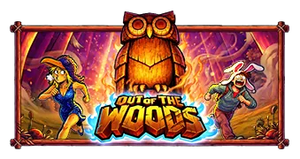 Out of the Woods için özgün tanıtım görseli: slot oyunu düzenini soyut geometrik desenle gösterir.
