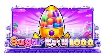 Sugar Rush 1000 için özgün tanıtım görseli: slot oyunu düzenini soyut geometrik desenle gösterir.