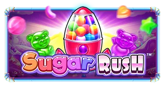 Sugar Rush için özgün tanıtım görseli: slot oyunu düzenini soyut geometrik desenle gösterir.