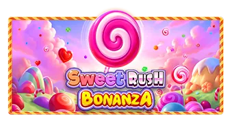 Sweet Rush Bonanza için özgün tanıtım görseli: slot oyunu düzenini soyut geometrik desenle gösterir.